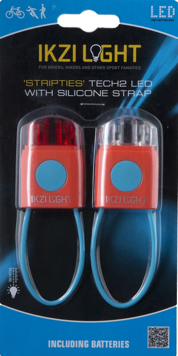 IKZI-Light LED set voor+achter elastiek bev."Stripties" rood